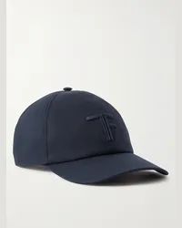 Tom Ford Berretto da baseball in twill di cotone con logo ricamato e finiture in pelle Blu