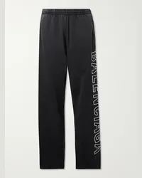 Balenciaga Pantaloni sportivi a gamba larga in jersey di cotone con logo ricamato Nero