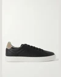 Brunello Cucinelli Sneakers in pelle pieno fiore con finiture in camoscio Nero