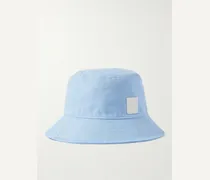 Cappello da pescatore in tela di cotone con logo applicato