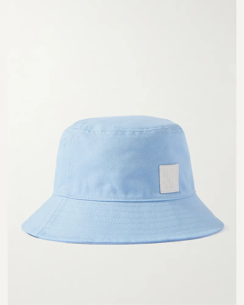 Raf Simons Cappello da pescatore in tela di cotone con logo applicato Blu