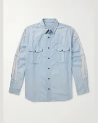 KAPITAL Camicia in chambray di cotone con ricami Blu