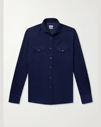 Brunello Cucinelli Camicia stile western in velluto a coste di cotone con collo alla francese Blu