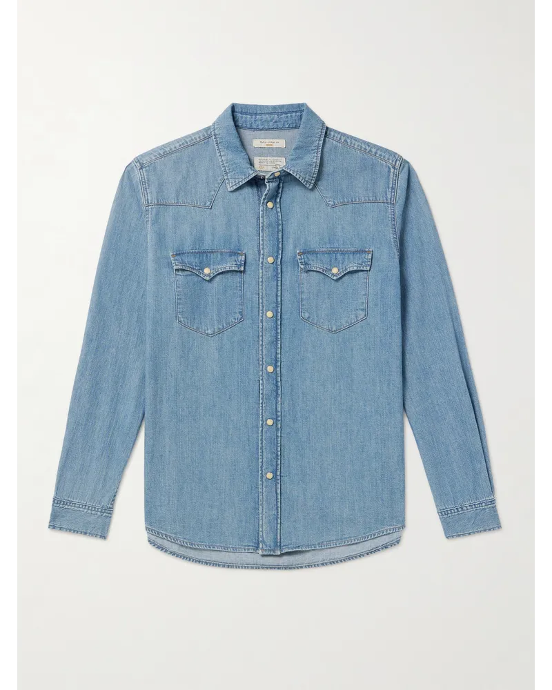 Nudie Jeans Camicia stile Western in denim George Blu