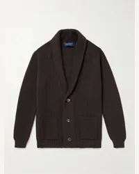 Thom Sweeney Cardigan in lana merino a coste con collo a scialle Marrone