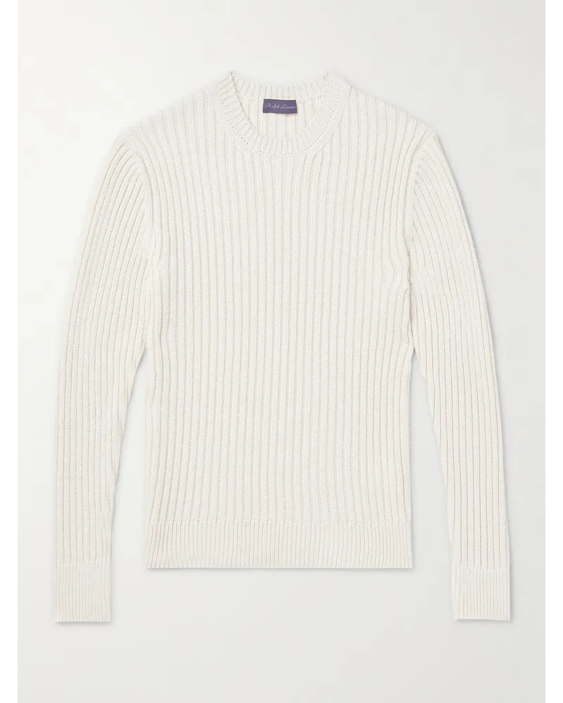 Ralph Lauren Pullover slim-fit in misto seta di gelso e lino a coste Bianco