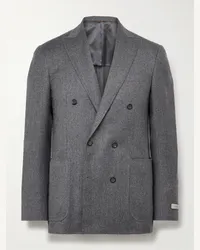 Canali Blazer doppiopetto slim-fit in flanella di lana Kei Grigio