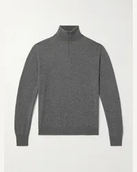 Massimo Alba Pullover in cashmere spazzolato con mezza zip Liam Grigio