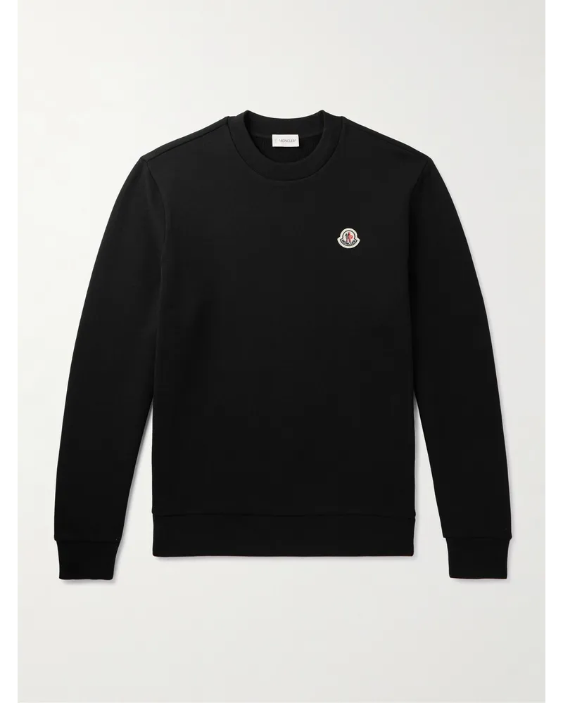 Moncler Felpa in jersey di cotone con logo applicato Nero