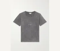 T-shirt in jersey di cotone con logo stampato effetto consumato