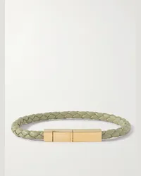 Bottega Veneta Bracciale in pelle intrecciata e argento sterling con finitura oro Verde