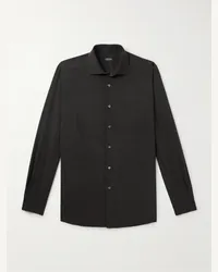 Ermenegildo Zegna Camicia in seta tinta in capo Marrone