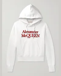 Alexander McQueen Felpa in jersey di cotone con cappuccio e logo ricamato Bianco