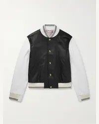 Thom Browne Bomber in pelle pieno fiore bicolore Nero