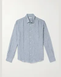 Sunspel Camicia in lino a righe Blu