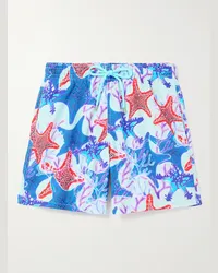 Vilebrequin Shorts da mare medi a gamba dritta in tessuto riciclato stampato Moorea Blu