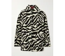 Cappotto in peluche con stampa zebrata e logo applicato