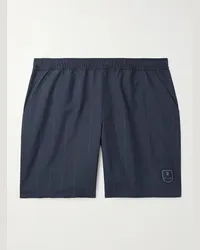 Brunello Cucinelli Shorts da tennis a gamba dritta in shell a righe con logo applicato Blu