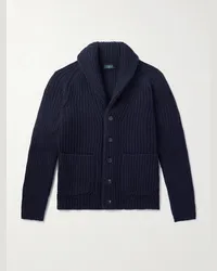 Incotex Cardigan in lana a coste con collo a scialle Zanone Blu