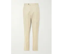 Pantaloni slim-fit a gamba dritta in twill di misto cotone con pinces