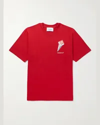 Casablanca Paris T-shirt in jersey di cotone biologico con logo Rosso