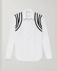 Alexander McQueen Camicia slim-fit in popeline di cotone con finiture in gros-grain Bianco