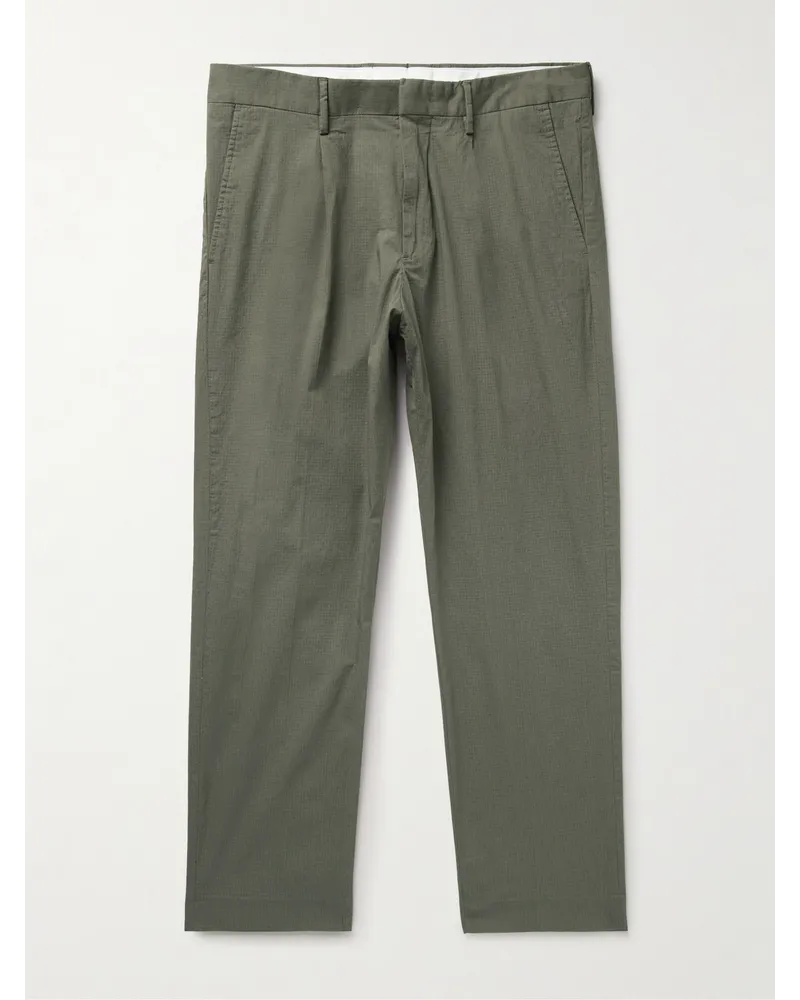 NN 07 Pantaloni slim-fit in misto cotone biologico ripstop con pinces Bill 1449 Verde