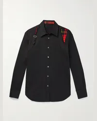 Alexander McQueen Camicia slim-fit in popeline di cotone effetto consumato con Harness Nero