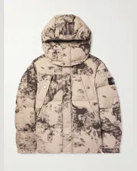 Stone Island Piumino trapuntato in shell camouflage con cappuccio e logo applicato Neutri