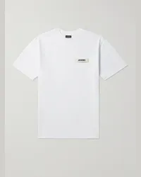 Jacquemus T-shirt in jersey di cotone con logo ricamato e finiture in gros-grain Bianco