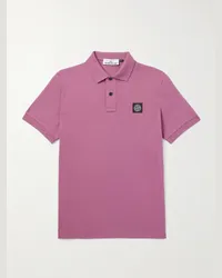 Stone Island Polo in misto cotone piqué con logo applicato Viola