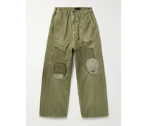 Pantaloni a gamba larga in twill di cotone patchwork effetto consumato Katsuragi Port