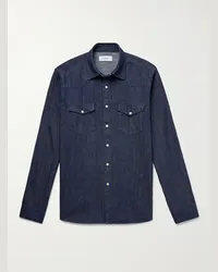 LARDINI Camicia stile western in denim Blu