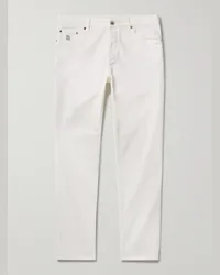 Brunello Cucinelli Jeans slim-fit a gamba dritta con logo ricamato Bianco