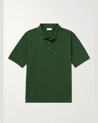 Saint Laurent Polo in misto cotone piqué con logo ricamato Verde