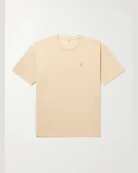 Saint Laurent T-shirt in cotone piqué con logo ricamato Giallo