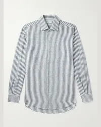 Loro Piana Camicia in lino a righe André Blu