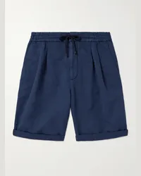 Brunello Cucinelli Shorts a gamba larga in misto lino e cotone con pinces e coulisse Blu