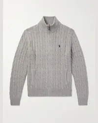 Ralph Lauren Pullover in cotone a trecce con logo ricamato e zip Grigio