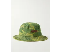 Cappello da pescatore in denim effetto scolorito con logo applicato