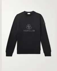 Moncler Felpa in jersey di misto cotone e cashmere con logo applicato Nero