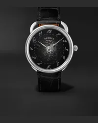 Hermès Orologio automatico 40 mm in acciaio inossidabile con cinturino in alligatore Arceau Squelette, N. rif. W055537WW00 Nero