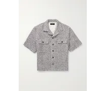 Overshirt in tweed di misto cotone sfrangiato con colletto aperto