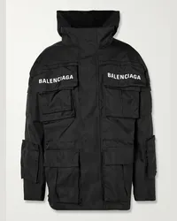 Balenciaga Parka in twill di cotone e shell con logo Nero