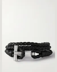 Tom Ford Bracciale multigiro in pelle intrecciata con finitura argento Nero