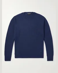 Tom Ford Pullover in cashmere con logo ricamato Blu