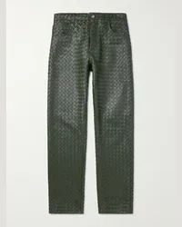 Bottega Veneta Pantaloni in pelle con motivo Intrecciato Verde