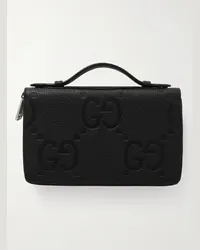 Gucci Portafoglio da viaggio in pelle pieno fiore con monogramma Nero