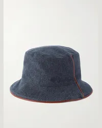 Loro Piana Cappello da pescatore in denim con finiture in pelle e logo ricamato Blu