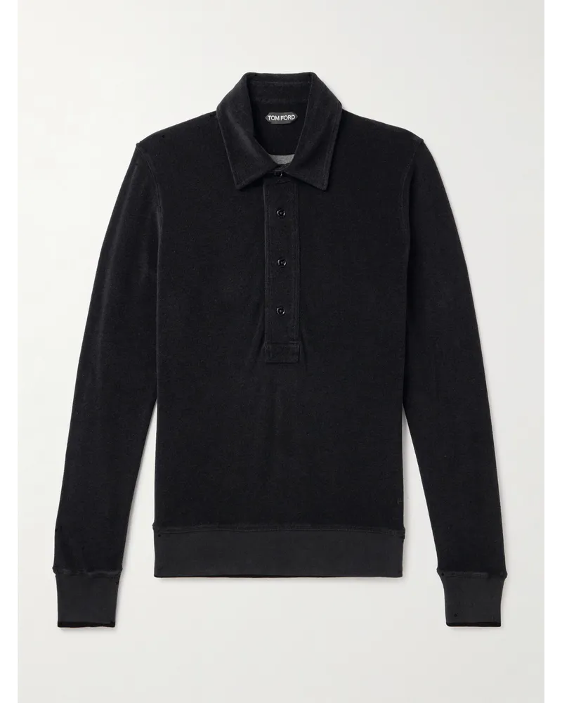 Tom Ford Polo slim-fit in spugna di misto cotone Nero